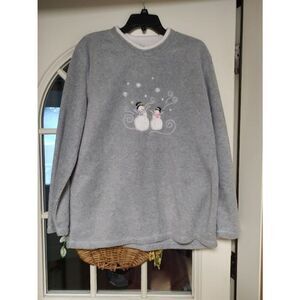 New Bonnie Evans Gray Snowmen Fleece Long Sleeve Top Size Women's 1X